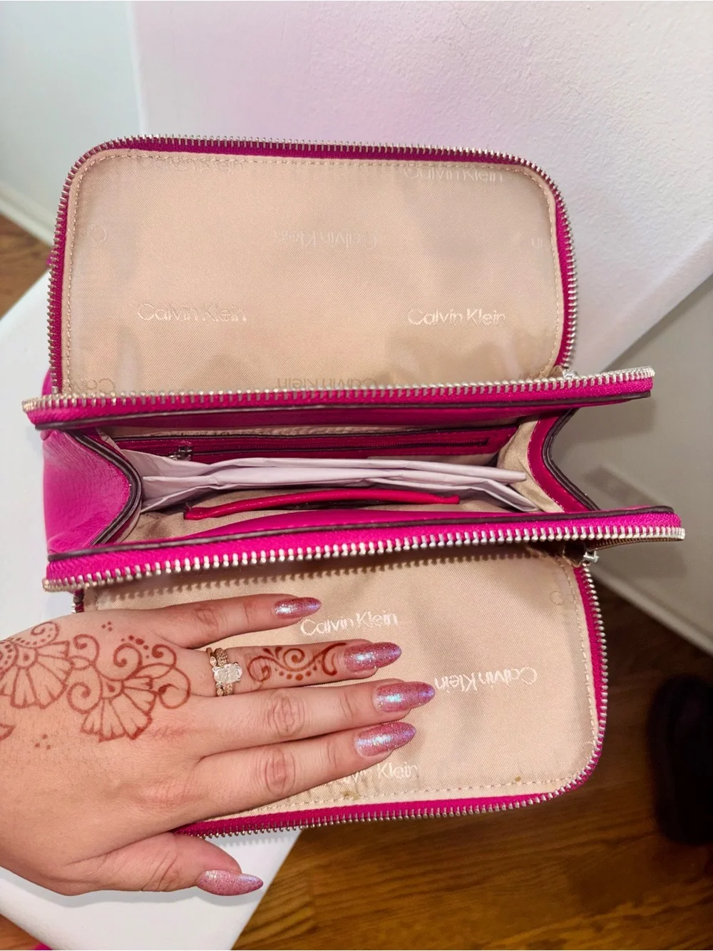 Calvin Klein Hot Pink Leather Backpack Silver Hardware Y2K Girly